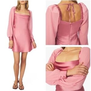 NWT WeWoreWhat Puff Sleeve Cowl Satin Mini Dress, size 8